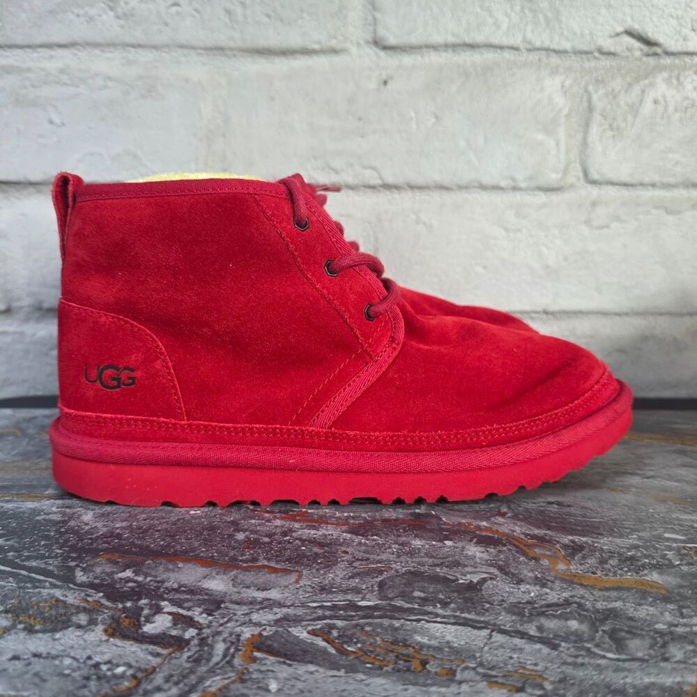 UGG Neumel Samba Red Suede Sheepskin Lace Up Chukka Boots Women’s Size 6